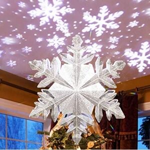 Silver Snowflake Christmas Tree Topper with LED Ceiling Projector Light